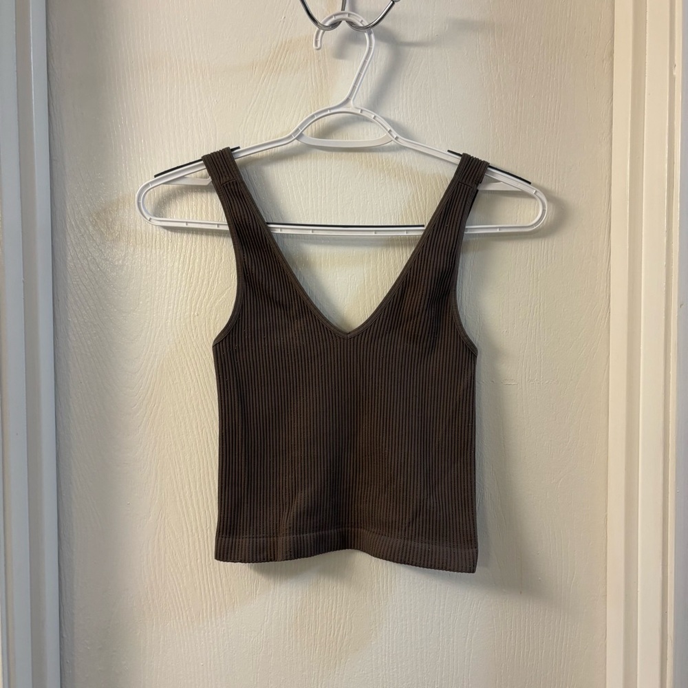 Nikibiki Chocolate Ribbed Cropped Tank Top